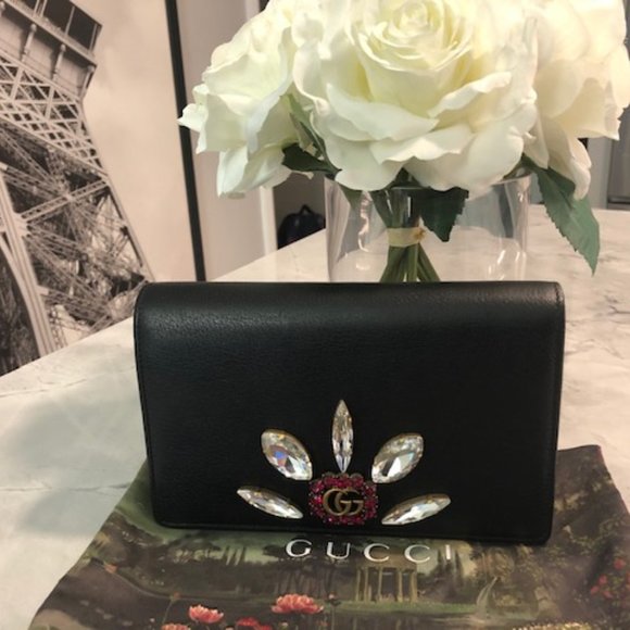 GG Marmont Crystals Black Grained Leather - Picture 2 of 5